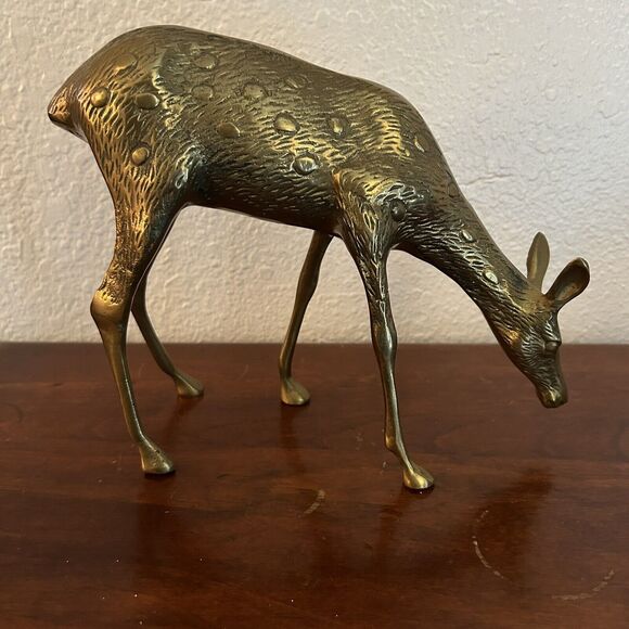 Vintage Brass Spotted Doe Deer Mid Century Modern MCM Decor Heavy 8”x 8” - Picture 1 of 8